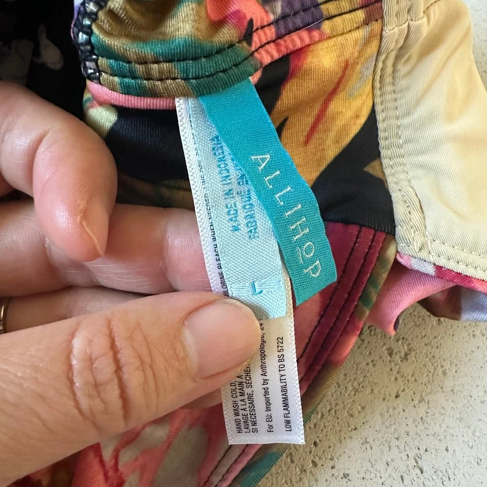 Anthropologie Allihop Black Floral Zinnia Plunge One Piece Swimsuit Boho L - Picture 9 of 9